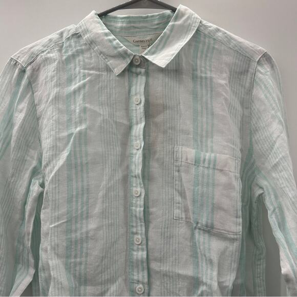 Garnet Hill Linen Light Blue & White Striped Long‎ Sleeve Button Down Top 8 NEW - Picture 2 of 10